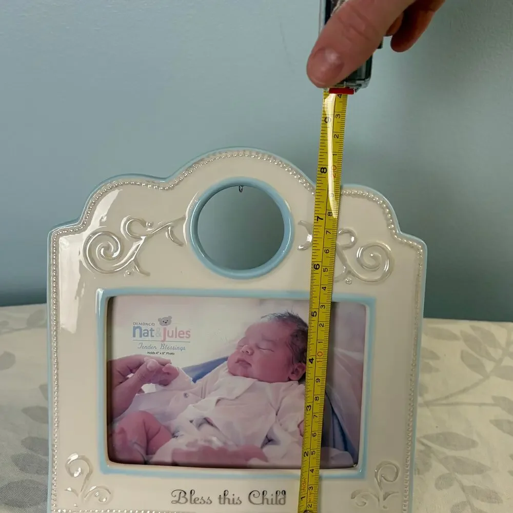 DEMDACO Nat & Jules Bless This Child Ceramic Baby 4x6 Picture Frame Nursery